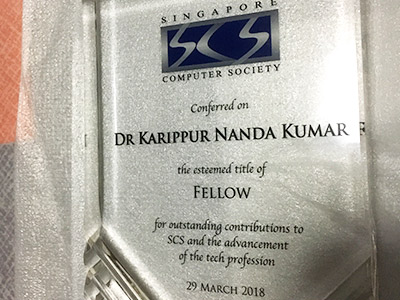 Karippur Nanda Kumar Conferred Fellowship by the Singapore Computer Society  