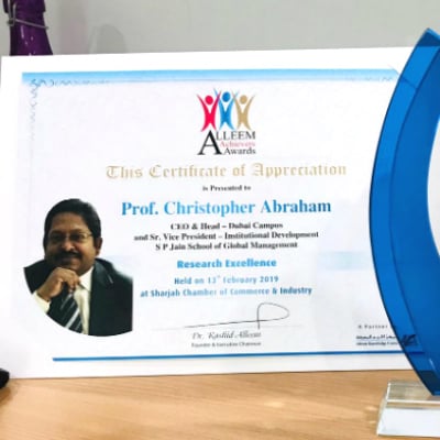 Prof. Christopher Abraham awarded for ‘Research Excellence’