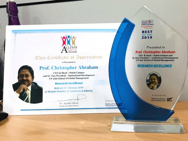 Prof. Christopher Abraham honoured with the Alleem Achievement Award 2019